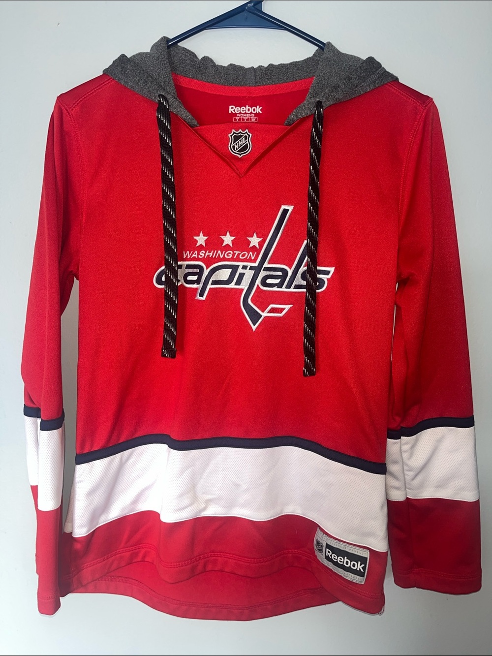 Reebok Red Washington Capitals Pullover Hoodie with Gray Hood